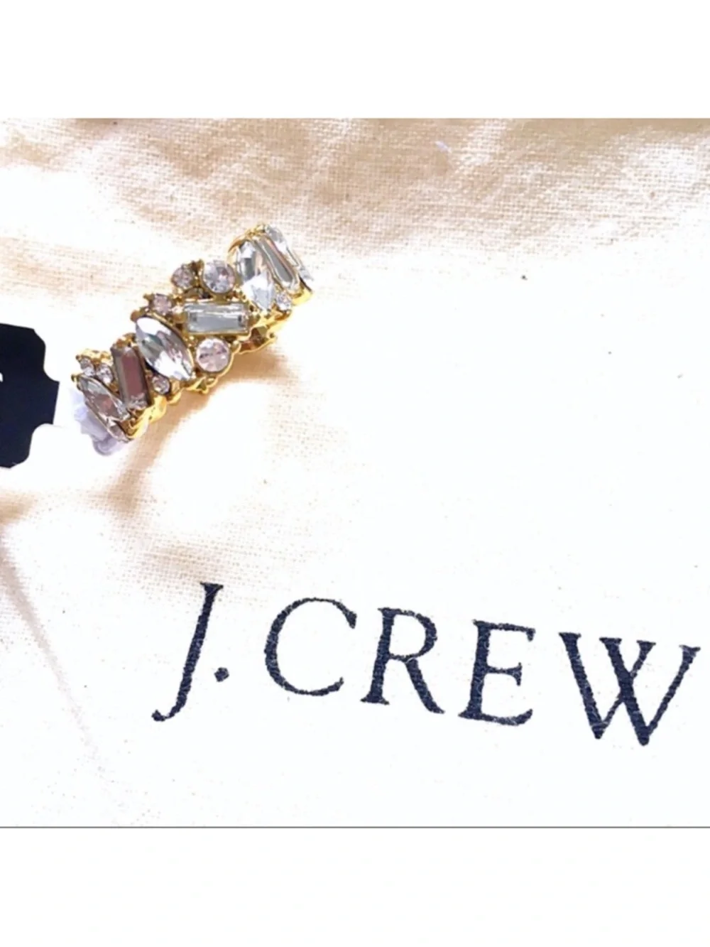 J. Crew Mini Stone Cluster Gold Crystal Baguette Stacking Ring